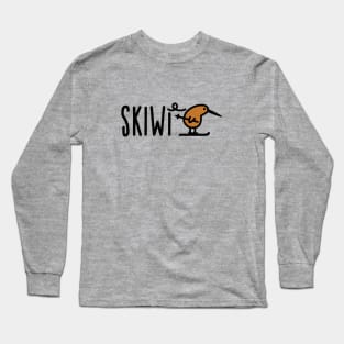 Skiwi funny skiing Kiwi bird New Zealand cartoon (landscape) Long Sleeve T-Shirt